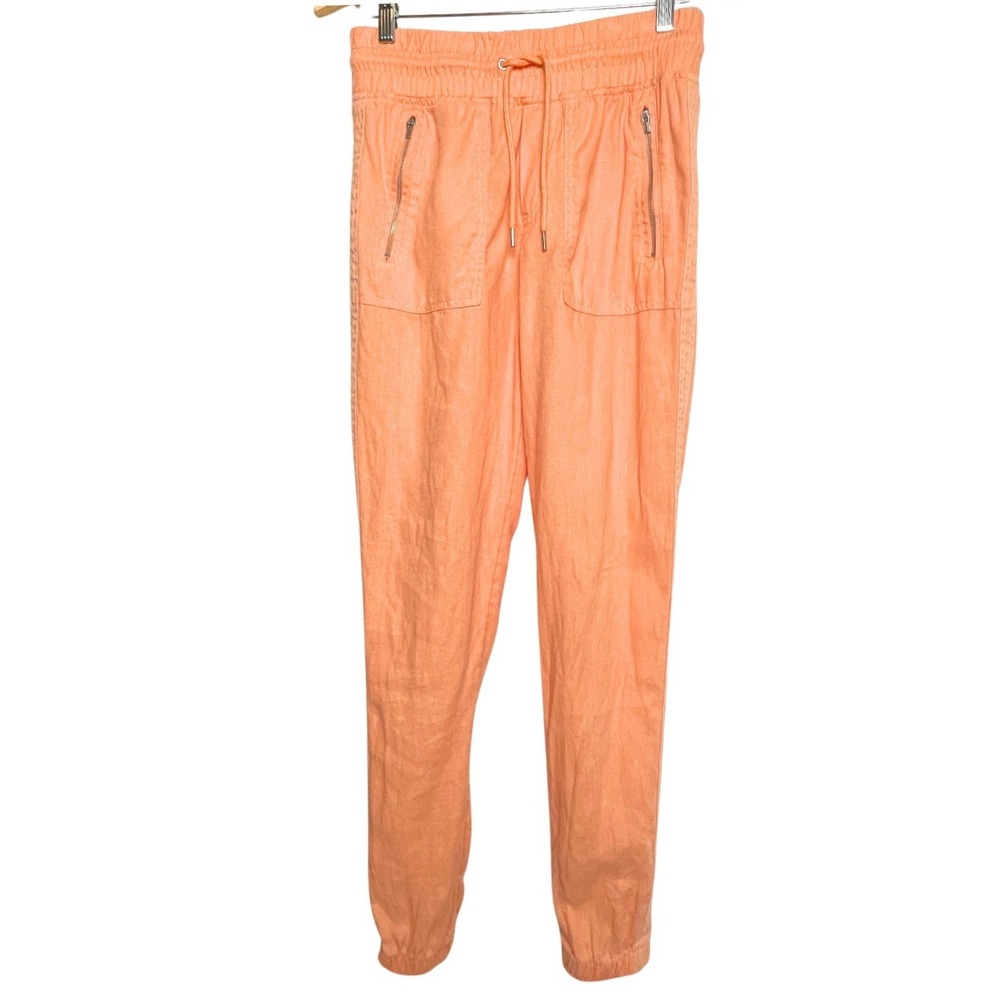 Athleta Cabo Jogger Womens 2‎ T 100% Linen Cactus Peach Travel Resort Pants Tall